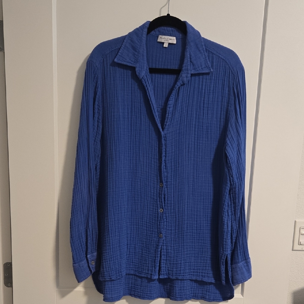 Michael Stars Royal Blue Cotton Gauze Button-Up Shirt